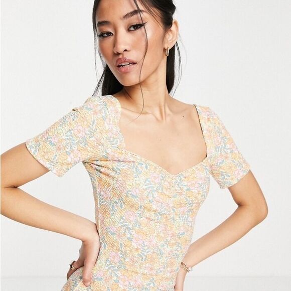 ASOS Design textured ruched Floral Print Mini Dress size 6 - Picture 3 of 9